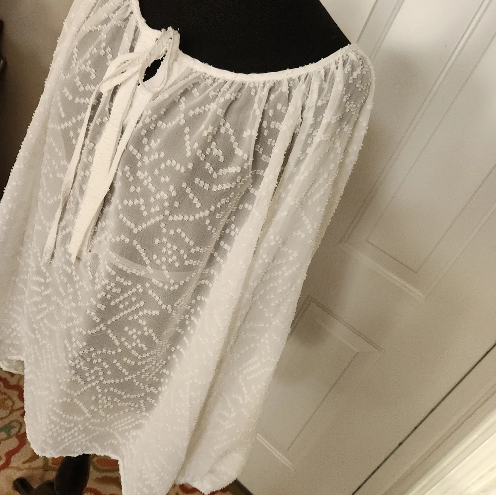 Jessica Simpson White Long Sleeve Dotted Swiss Sheer Blouse Size Plus 1X - Picture 2 of 7